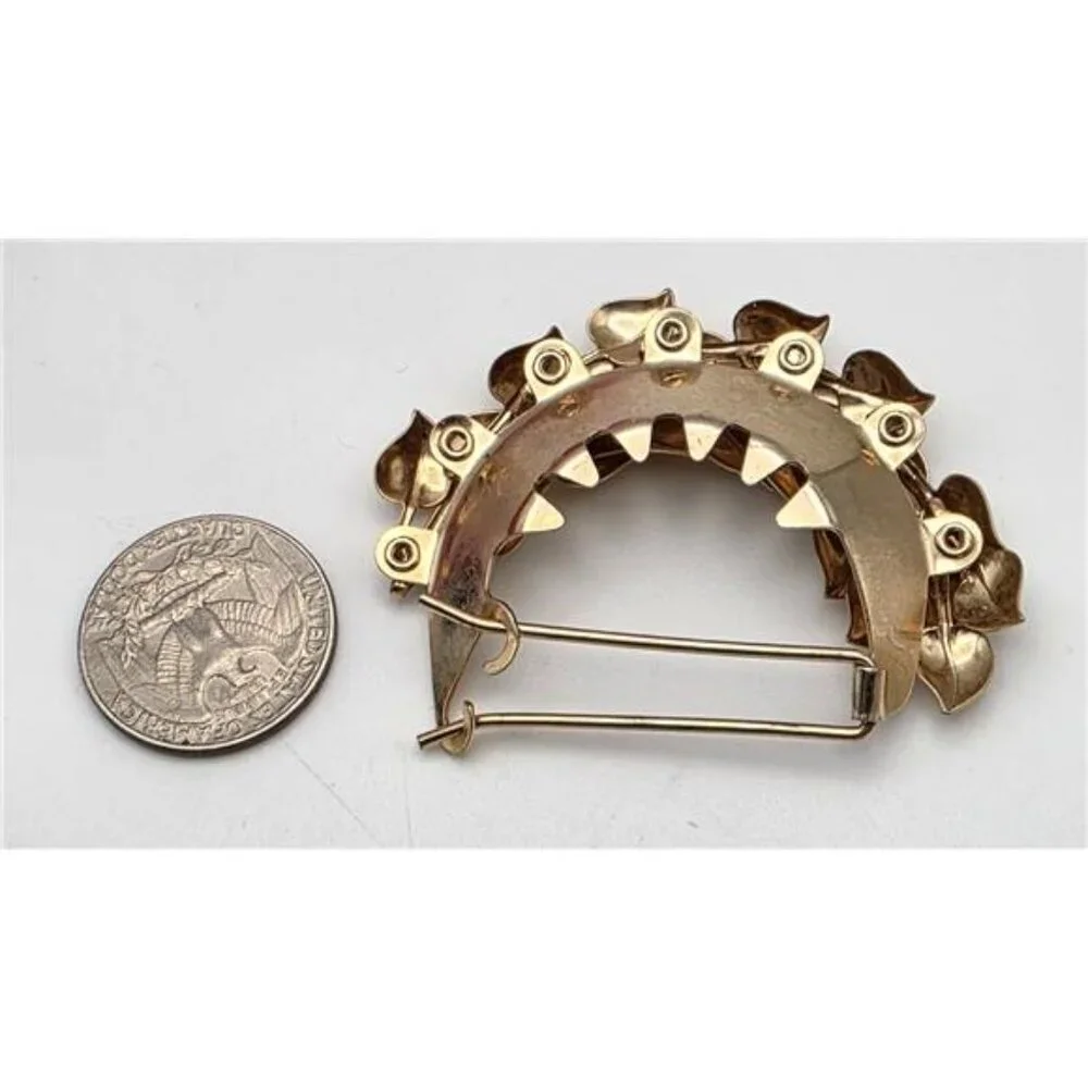 Vintage Gold Tone Half-Wreath Hair Clip Creeping Charlie Leaf Puff 2.25